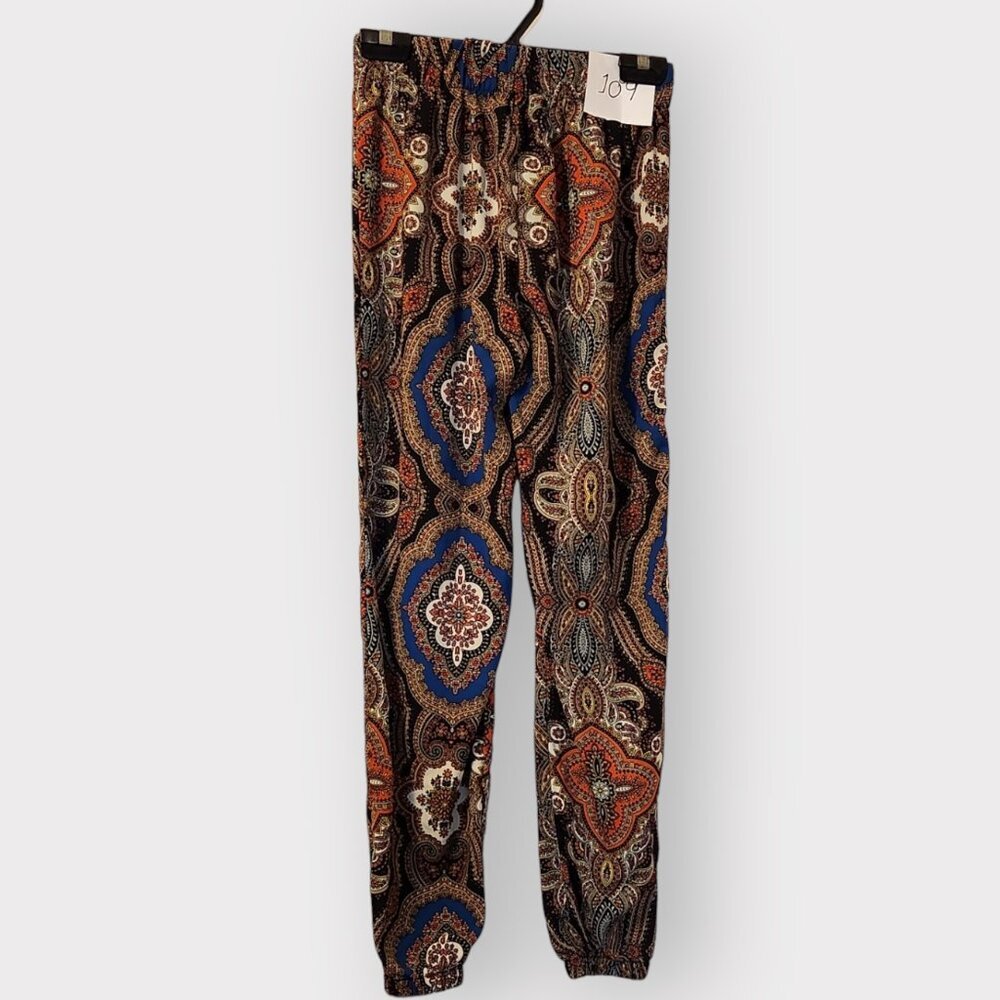 Soho Fashion Boho Paisley Print Jogger Pants Multicolor S/M
